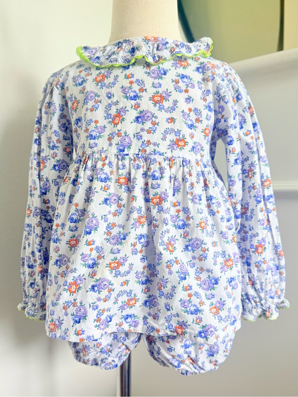 Peggy Green Floral Bloomer Set 3T Girls Blue Boutique Outfit Ruffle Collar South